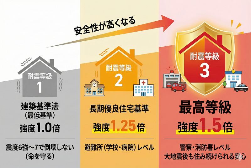 耐震性の標準仕様と最高等級3を実現する剛床工法