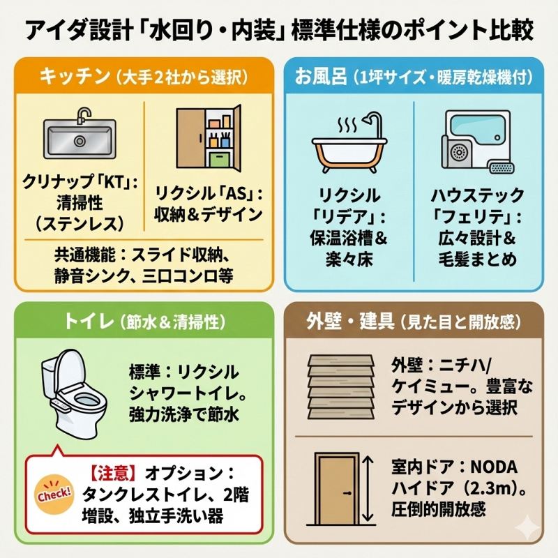 アイダ設計の標準仕様で選べる内装と水回り設備