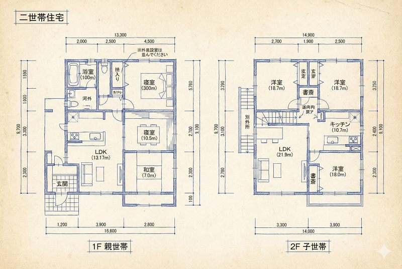 ローコスト二世帯住宅の間取り実例